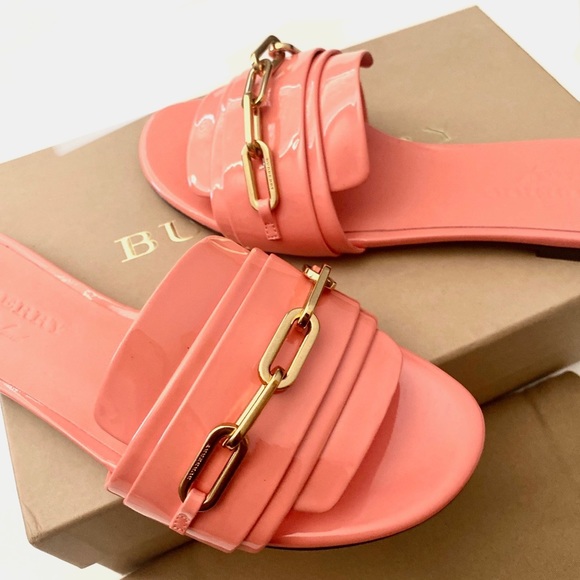 Burberry | ‘Coleford’ Patent Leather Flat Slides - Picture 12 of 16